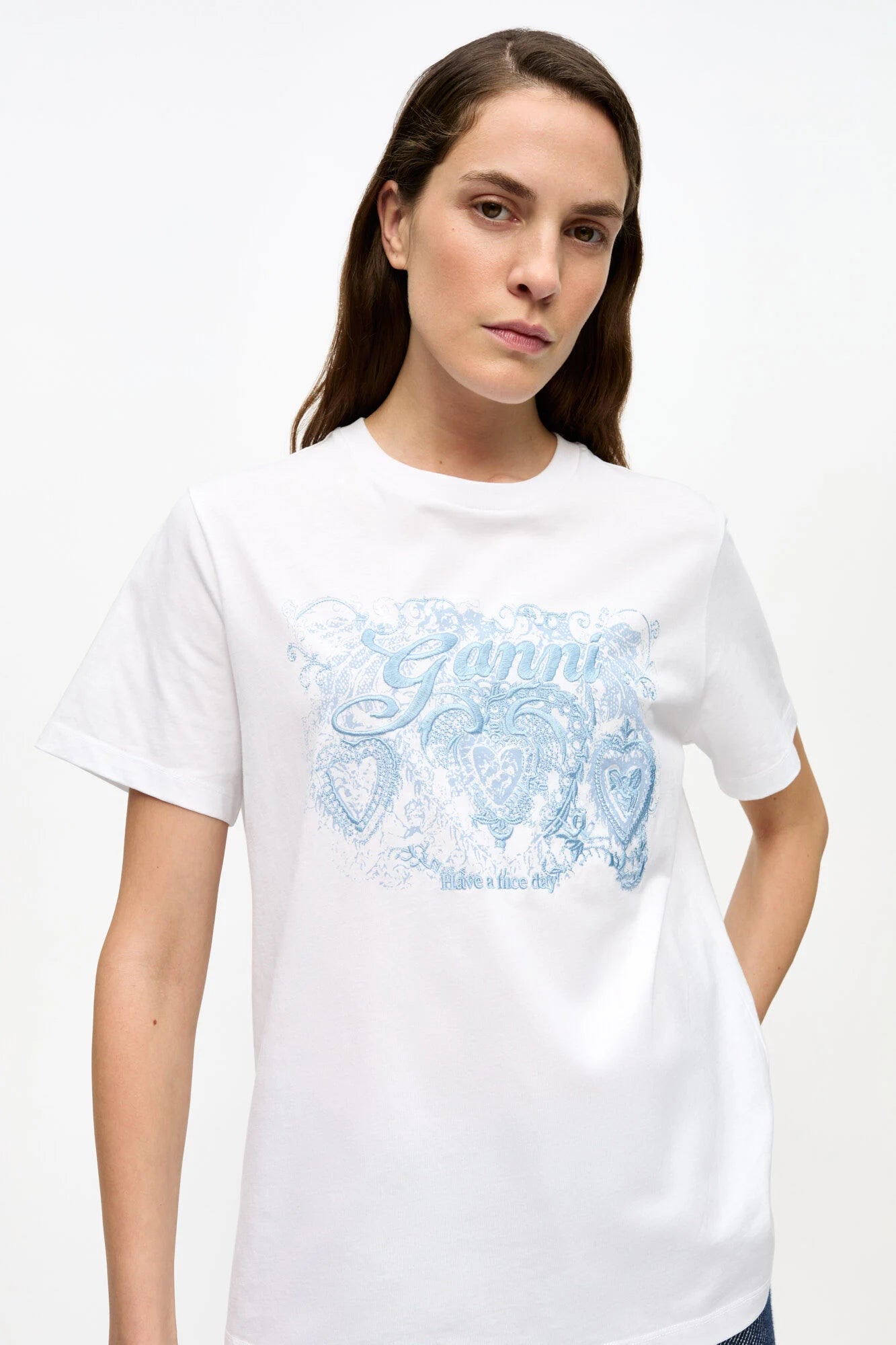 White Jersey Tattoo Lace T-shirt T-Shirts Ganni