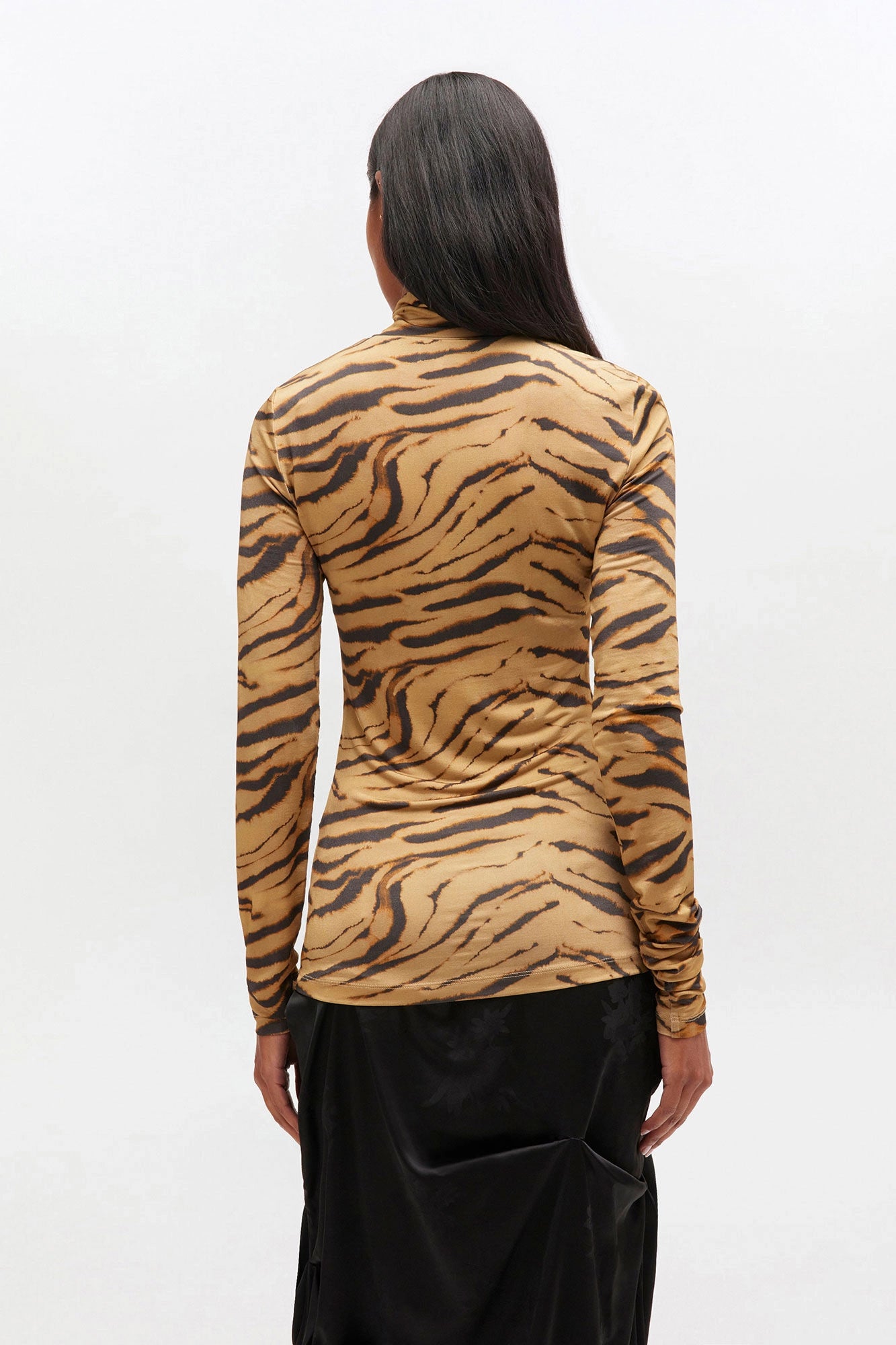 Zebra Print Jersey Turtleneck Tops Ganni