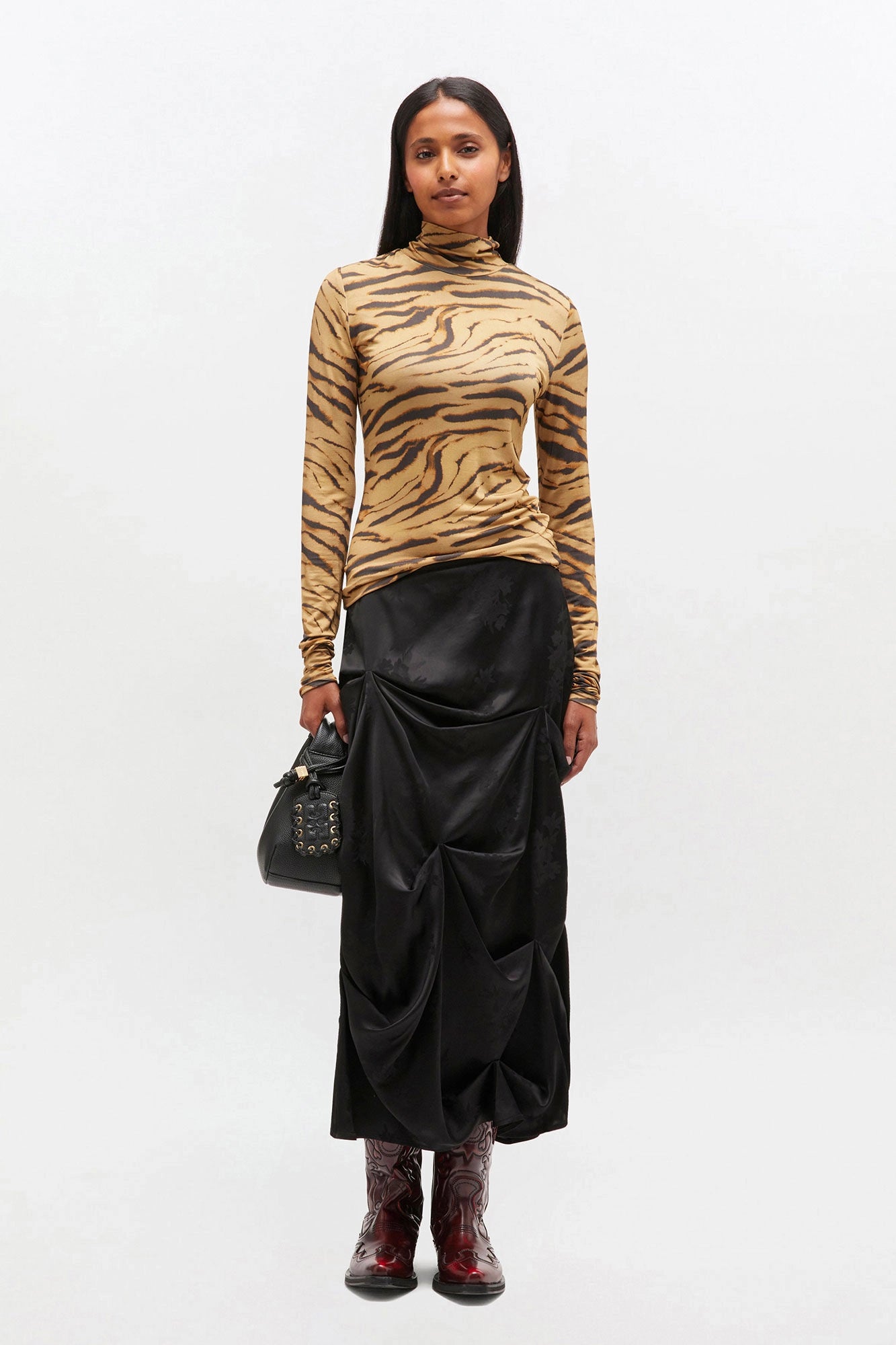 Zebra Print Jersey Turtleneck Tops Ganni