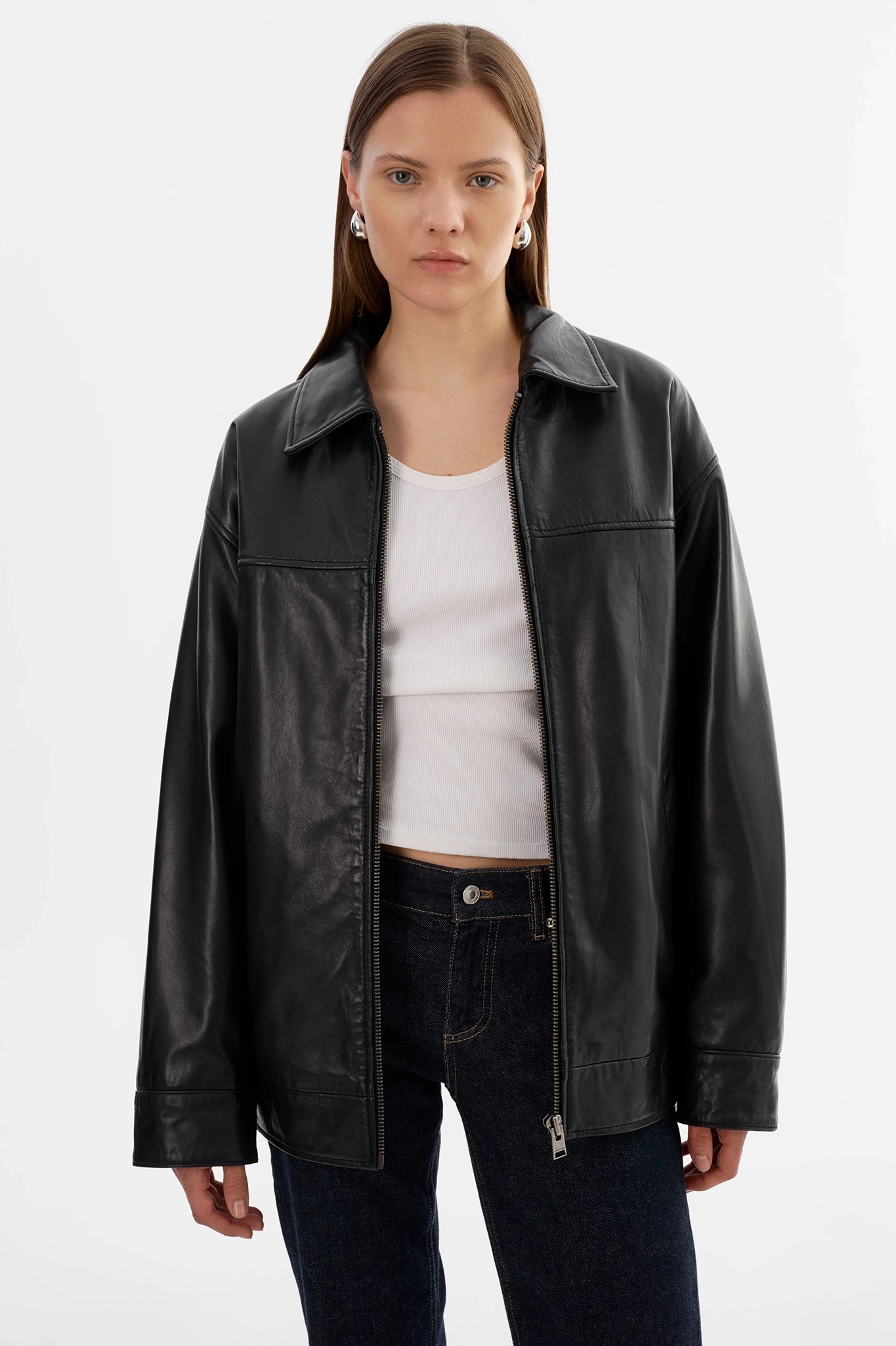 Theia Leather Bomber Jacket Jackets & Coats LAMARQUE