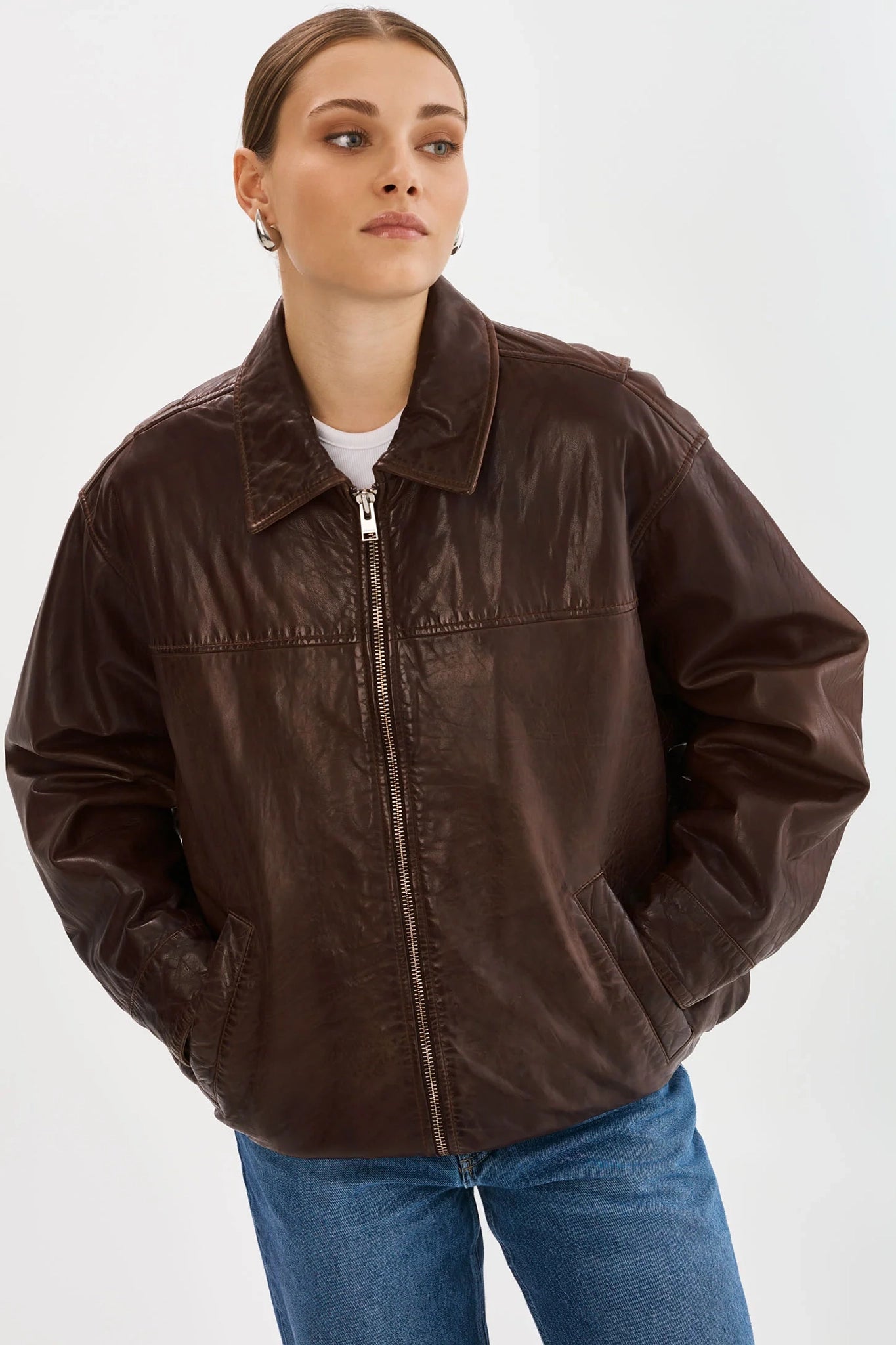 Theia Leather Bomber Jacket Jackets & Coats LAMARQUE