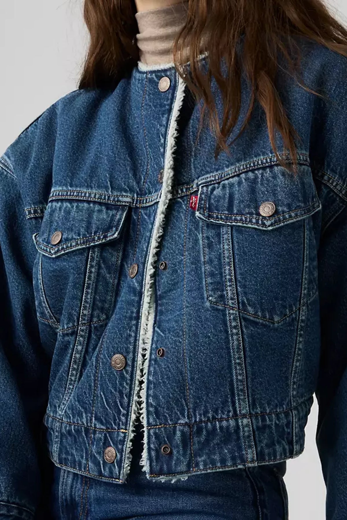 Collarless Cropped Sherpa Trucker Jacket Jackets &amp; Coats Levi's