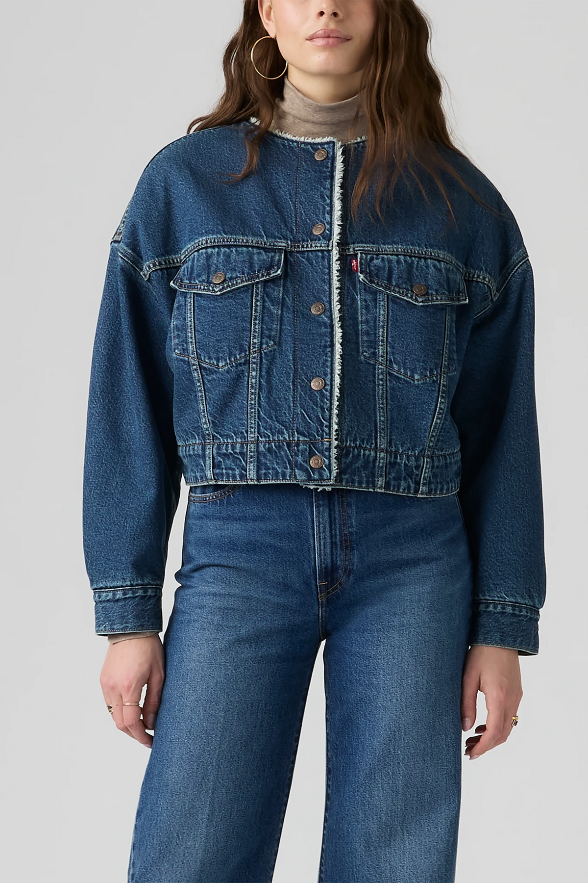 Collarless Cropped Sherpa Trucker Jacket Jackets &amp; Coats Levi's