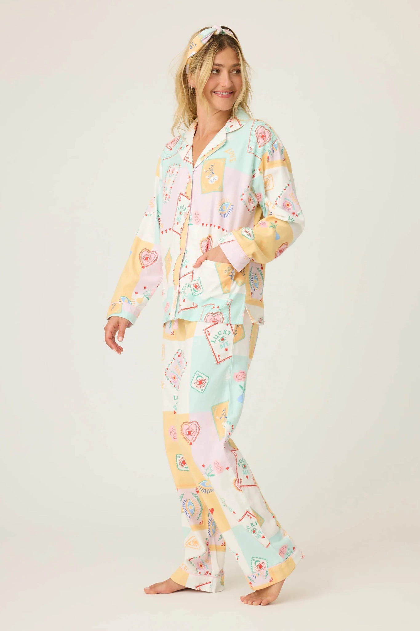 Lucky Me Tarot Card Print 3-Piece Flannel PJ Set Sleepwear P.J. Salvage