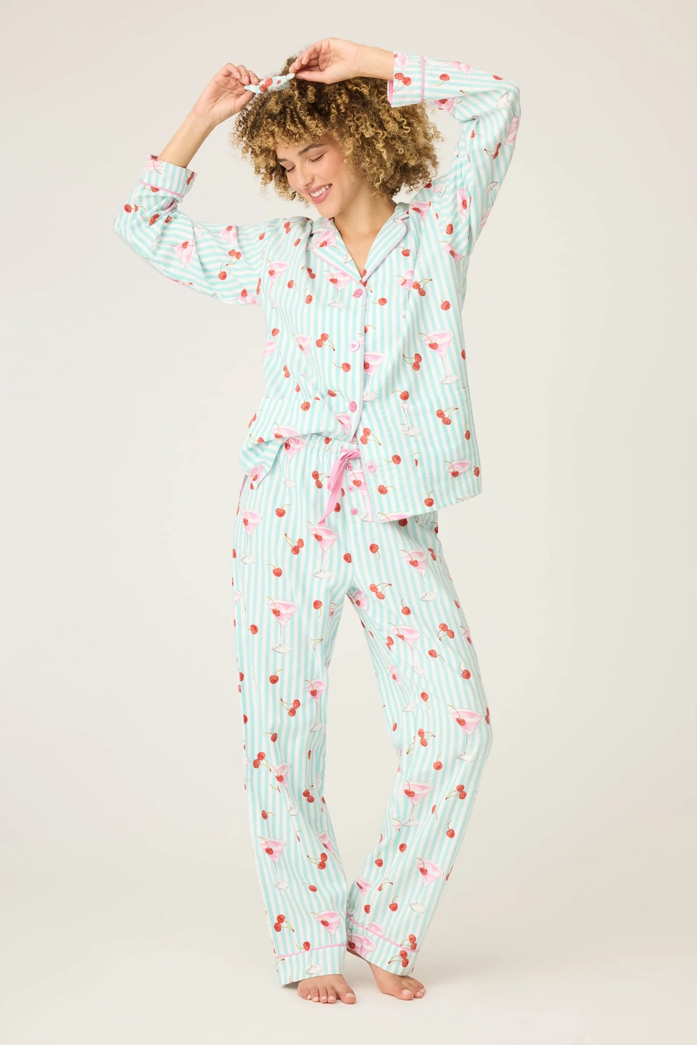 Ma Cherie Cherry Print 3-Piece Flannel PJ Set Sleepwear P.J. Salvage
