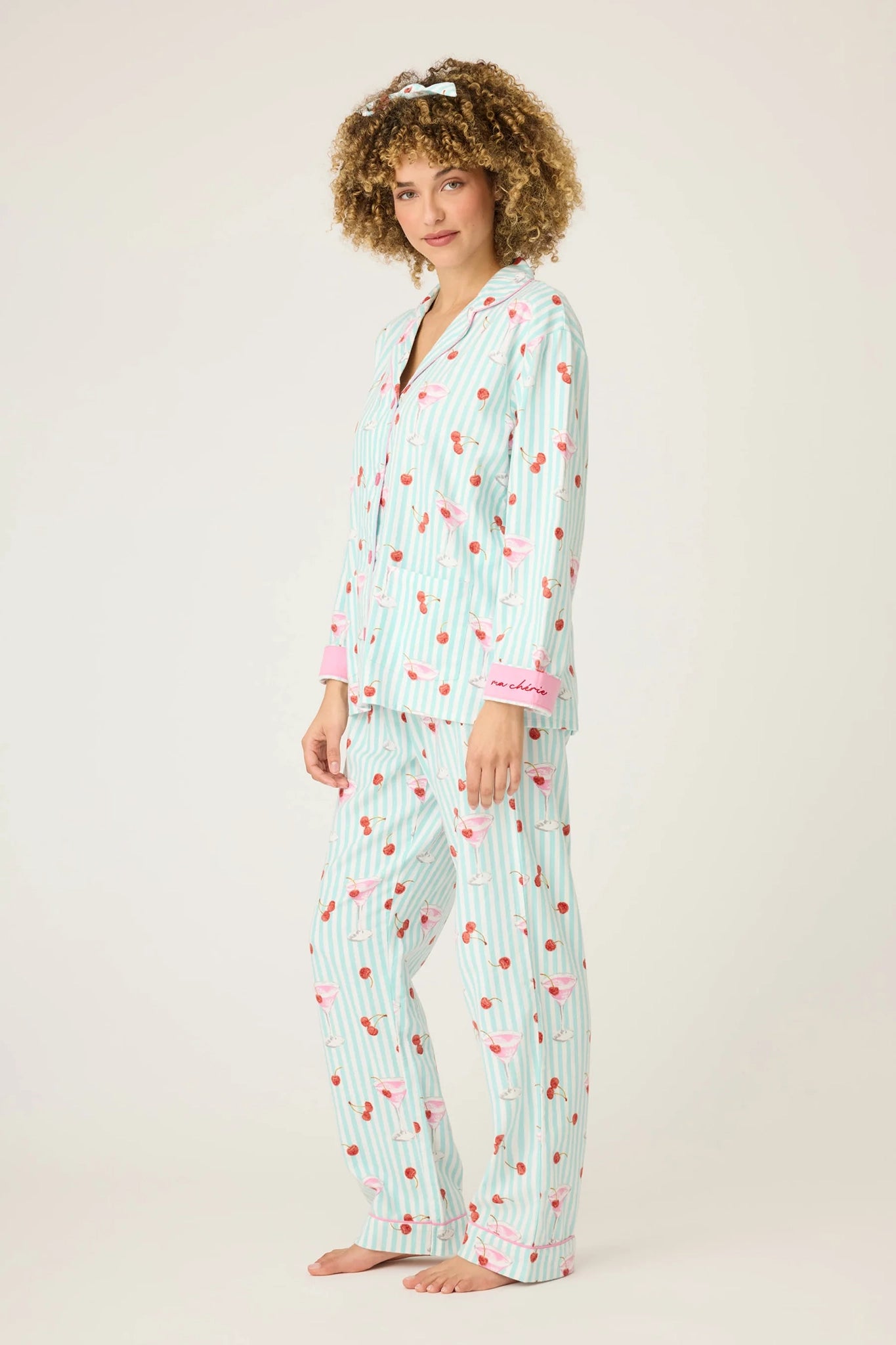 Ma Cherie Cherry Print 3-Piece Flannel PJ Set Sleepwear P.J. Salvage