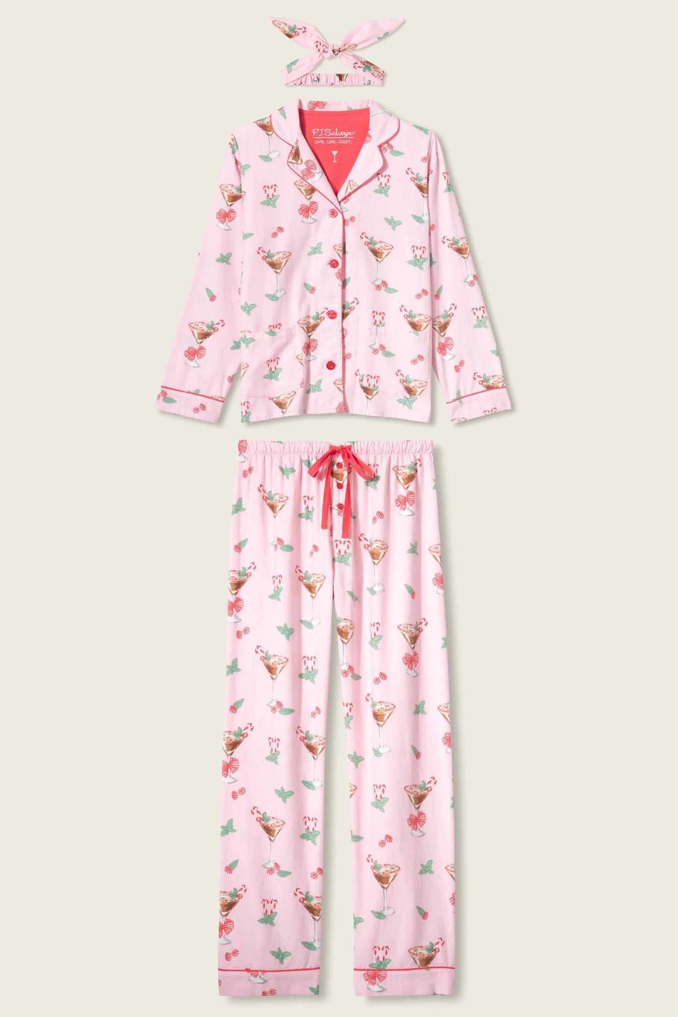 Tini Time Drink Print 3-Piece Flannel PJ Set Sleepwear P.J. Salvage