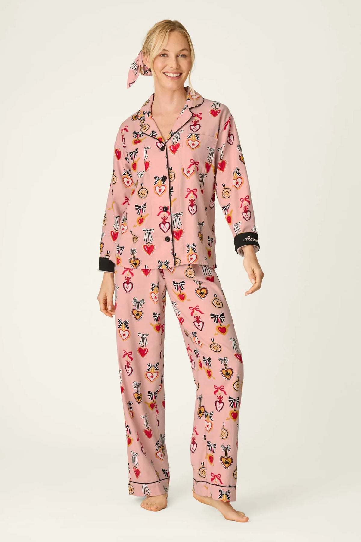 Love Lockets Print 3-Piece Long Sleeve Flannel PJ Set Sleepwear P.J. Salvage