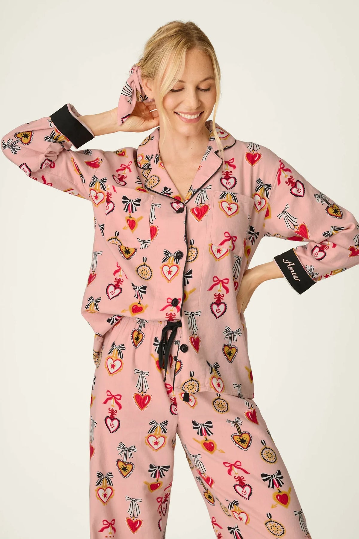 Love Lockets Print 3-Piece Long Sleeve Flannel PJ Set Sleepwear P.J. Salvage