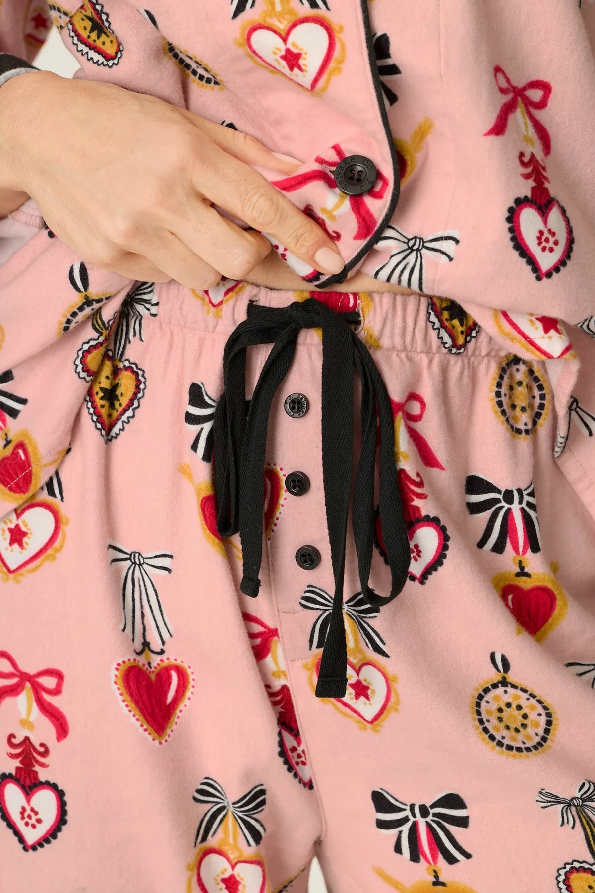 Love Lockets Print 3-Piece Long Sleeve Flannel PJ Set Sleepwear P.J. Salvage