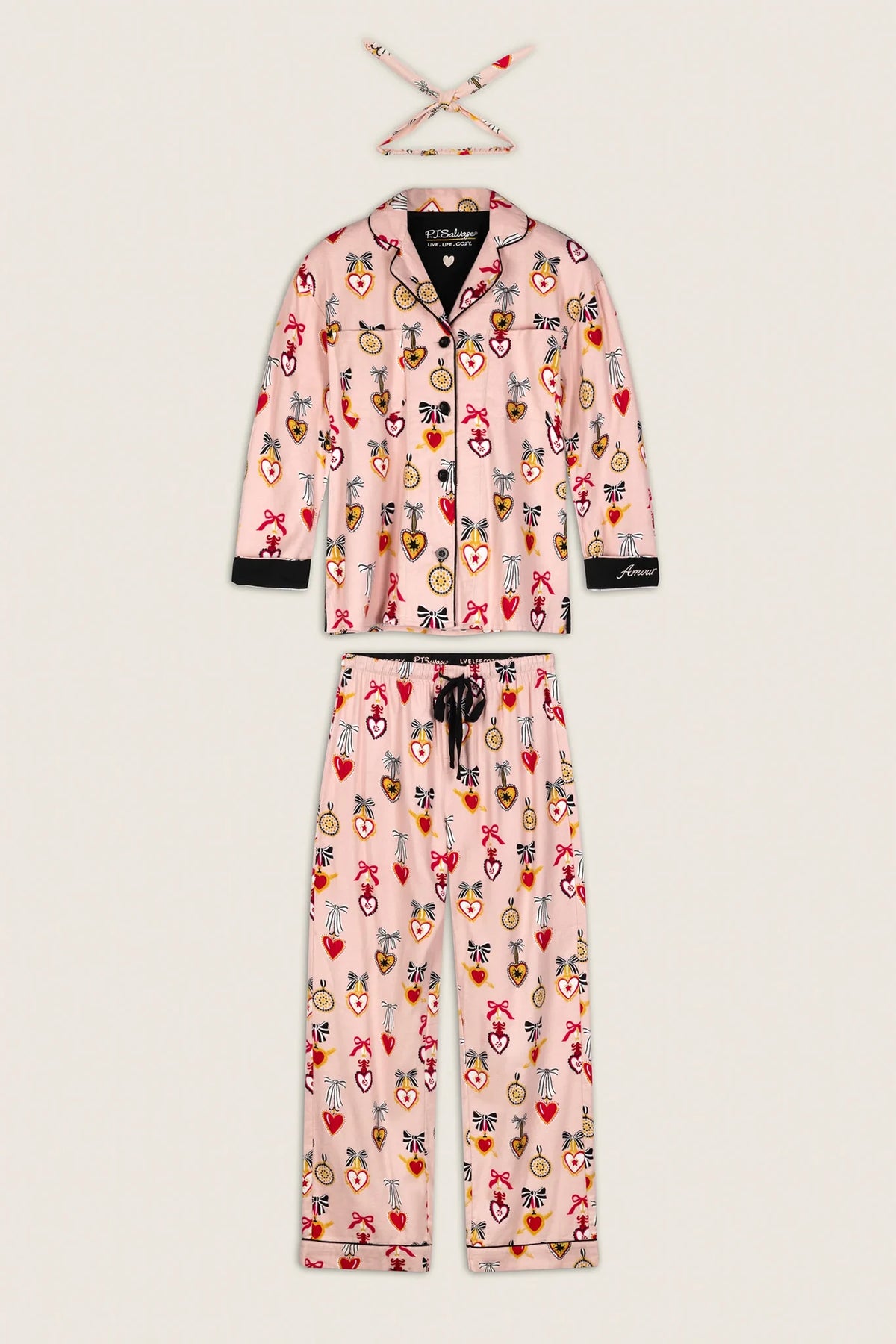 Love Lockets Print 3-Piece Long Sleeve Flannel PJ Set Sleepwear P.J. Salvage
